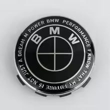 BMW Alloy Wheel Centre Caps — Black Inscription